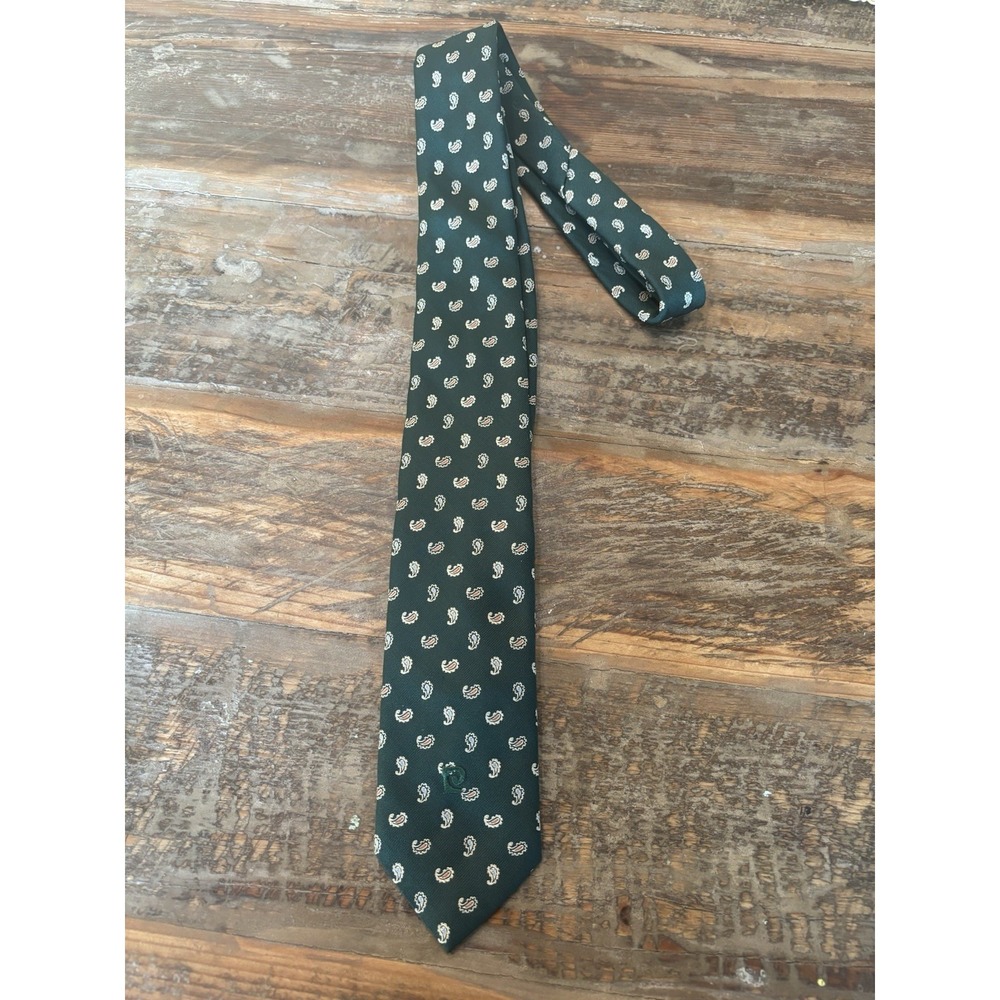 vintage pierre cardin Logo Paisley neck tie Green Narrow